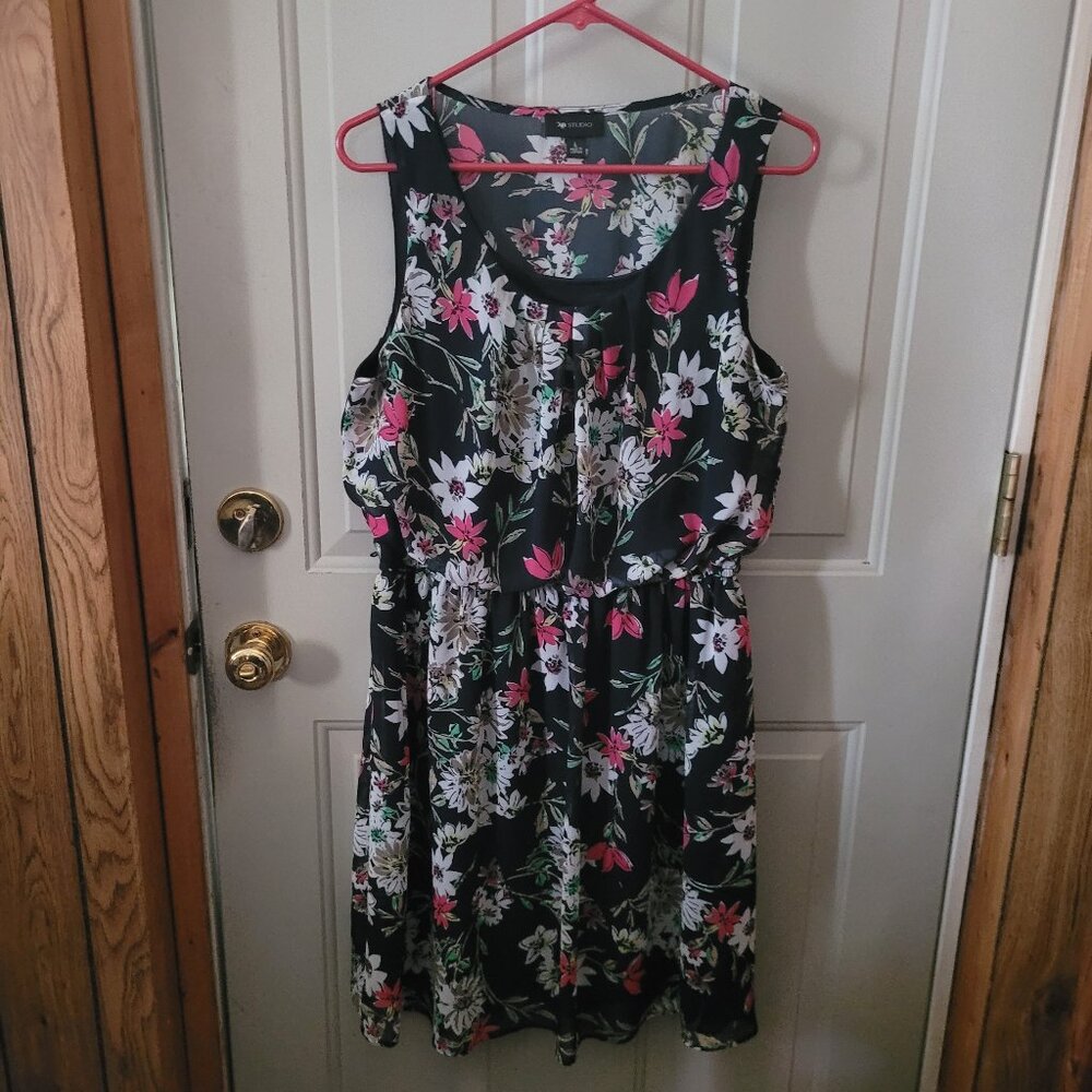 AB Studio Blue Floral Sleeveless Dress Misses Size Large